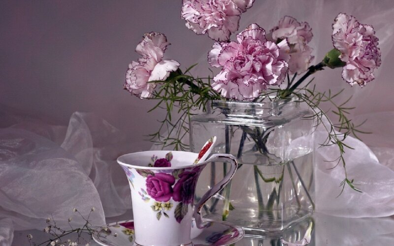 Pink Carnations in Vase — Purple