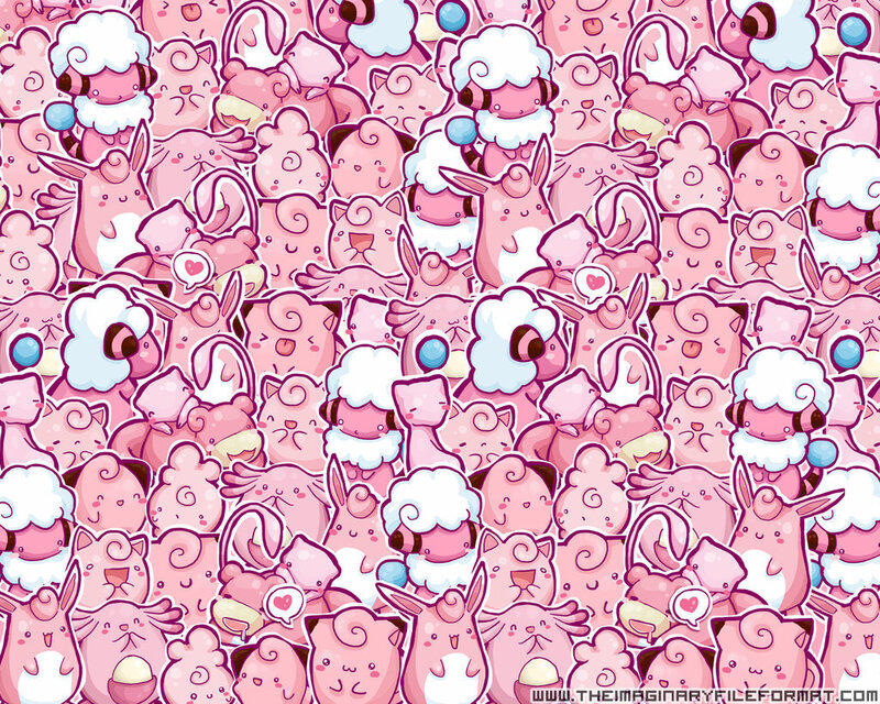 pink cartoon character collage