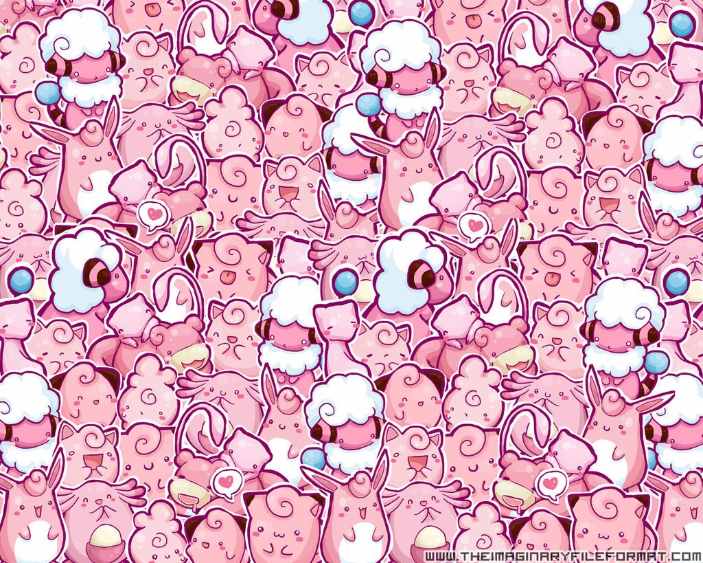 pink cartoon character collage