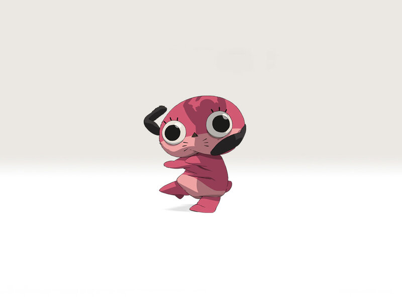 pink cartoon character dancing