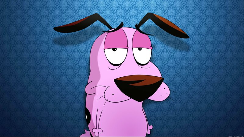 Pink Cartoon Dog — Blue, Neutral