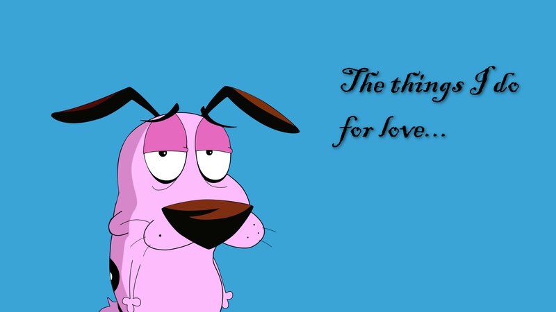 Pink Cartoon Dog — Blue, Thoughtful