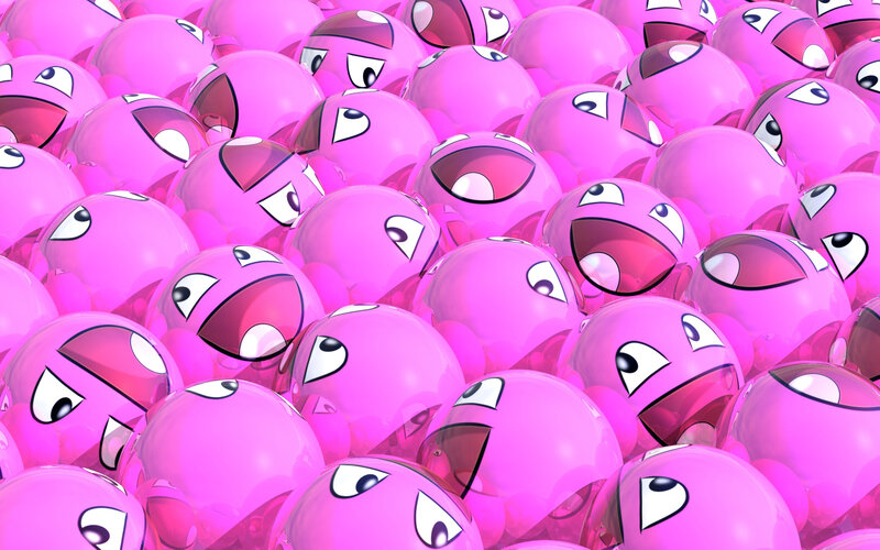 pink cartoon faces in a crowd
