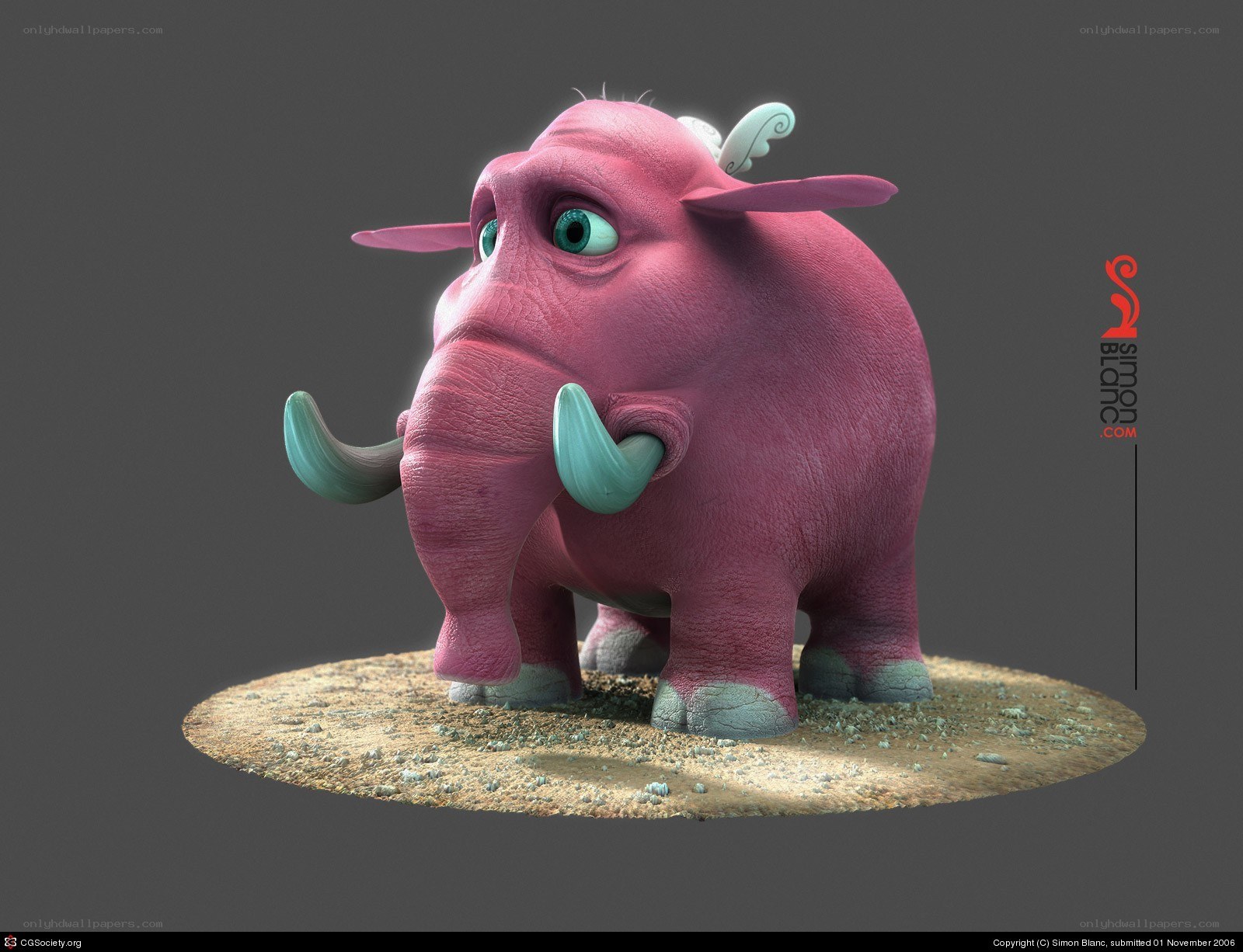 pink cartoon mammoth character