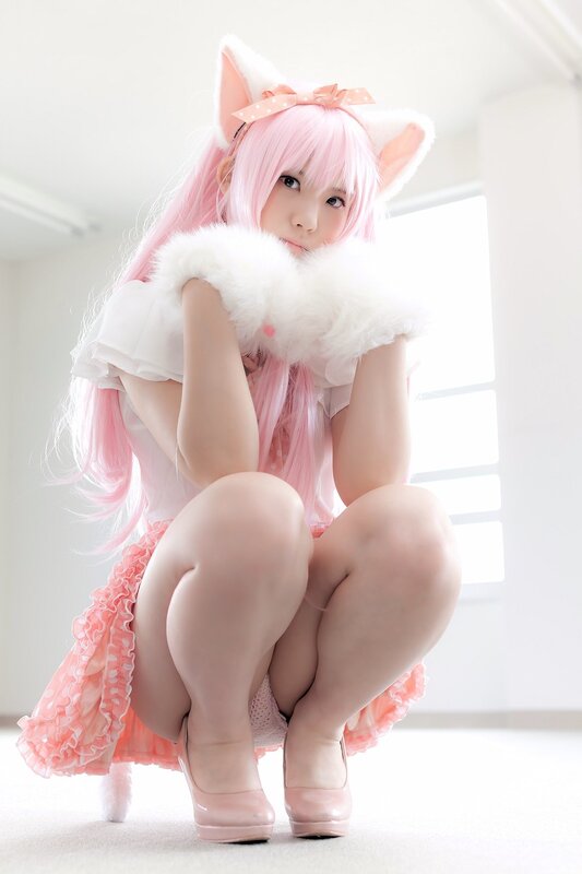 pink cat-eared cosplayer
