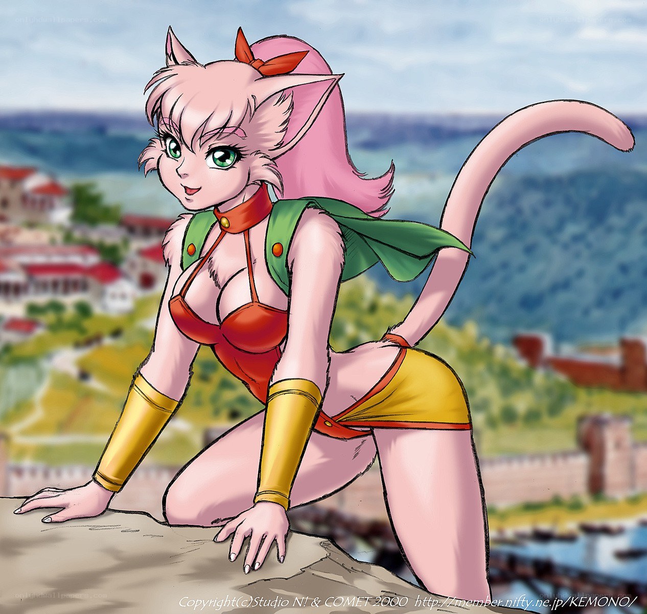 pink cat girl character
