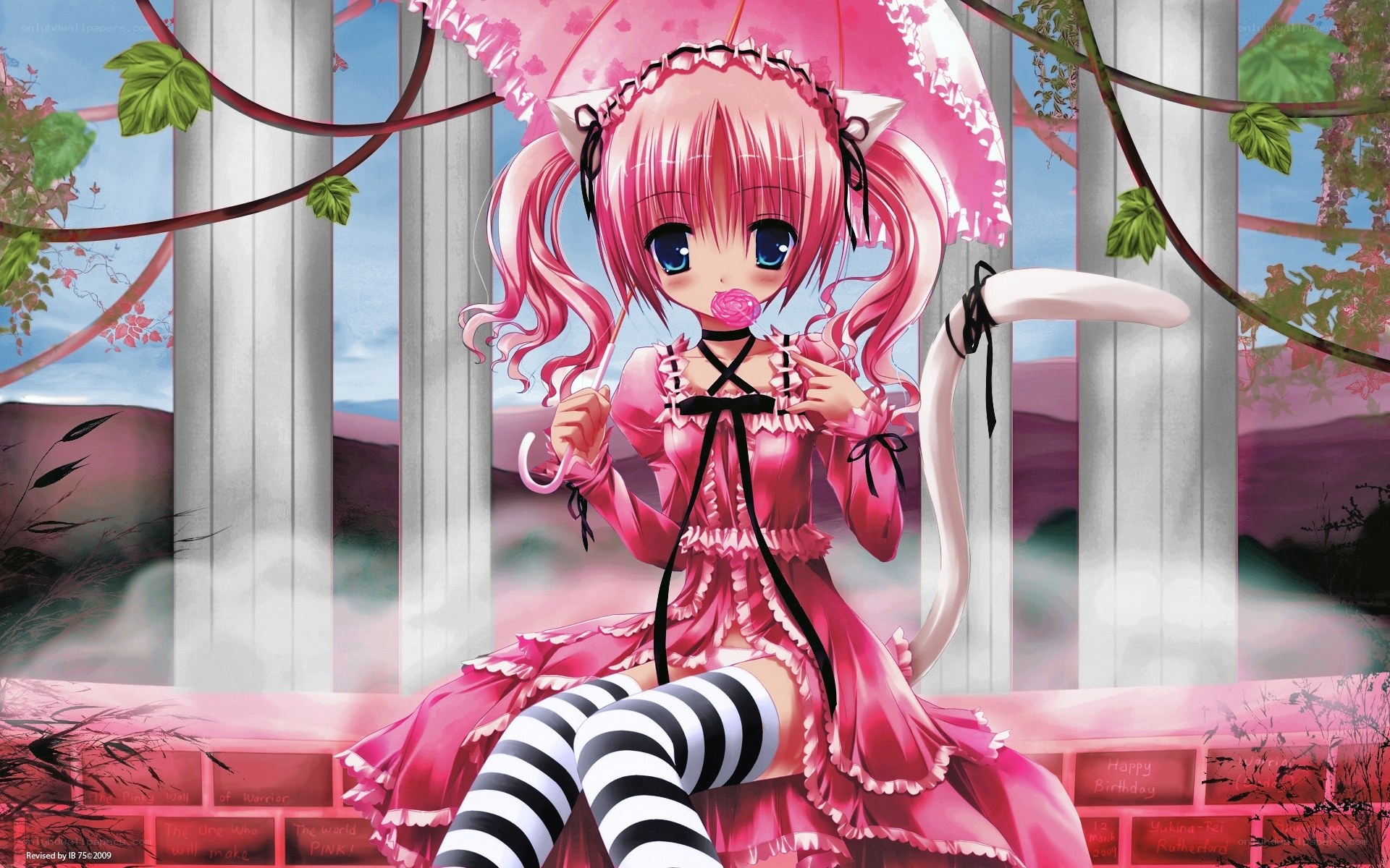 pink cat girl with umbrella