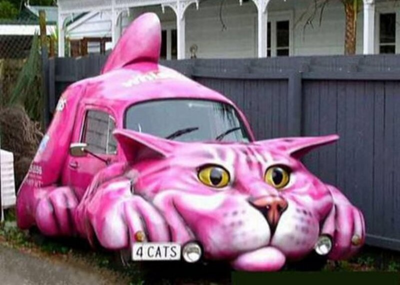 Pink Cat-shaped Car — Whimsical