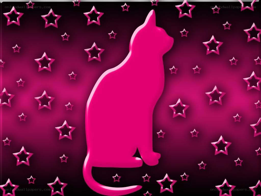pink cat silhouette with stars