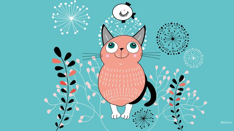 Pink Cat with Dandelions