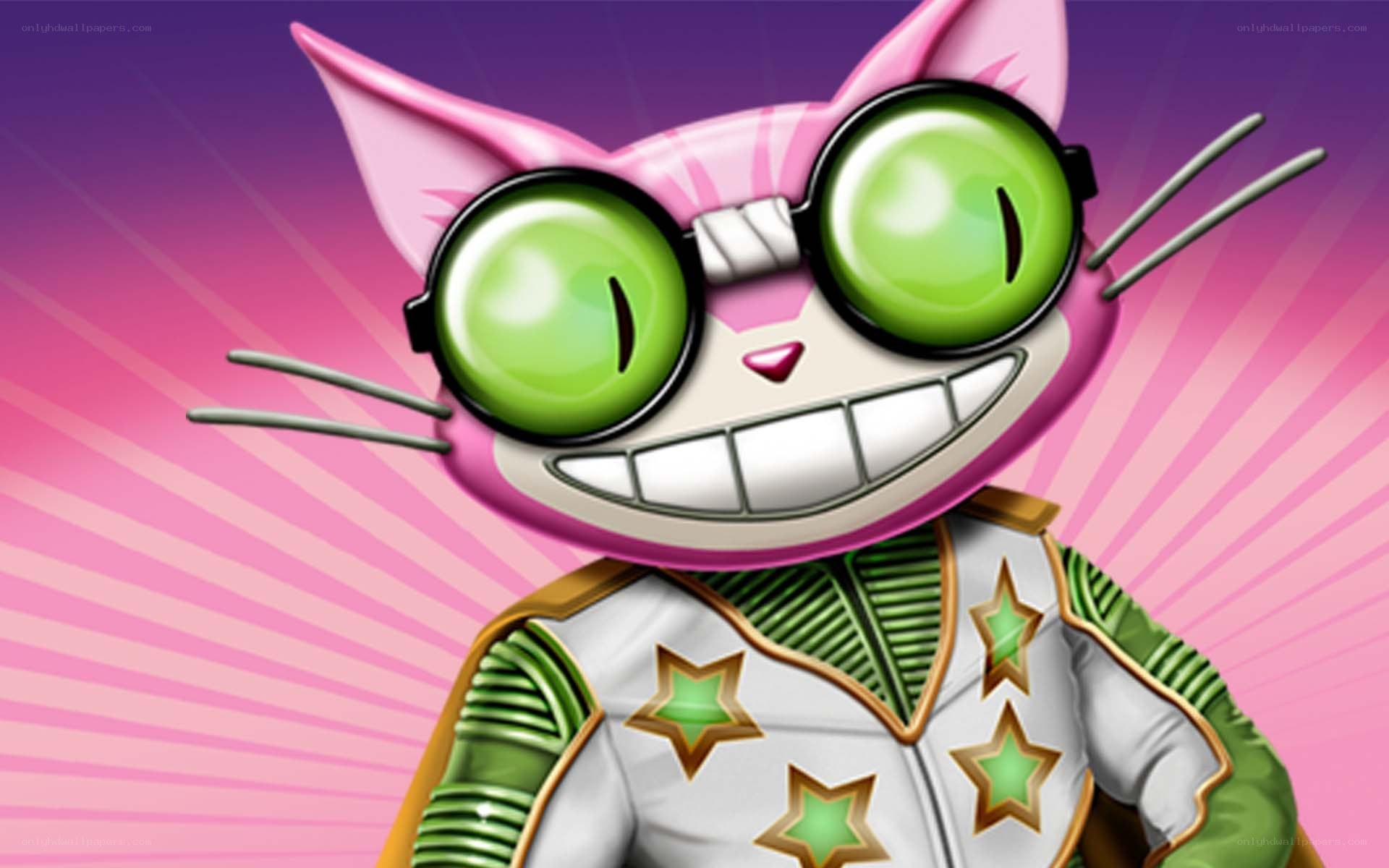 pink cat with green glasses