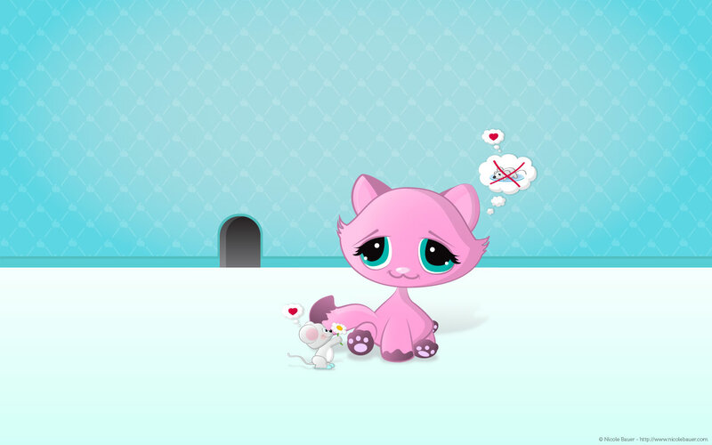Pink cat with mouse