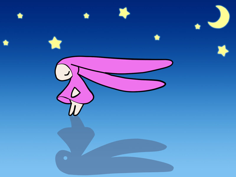 pink character in night sky