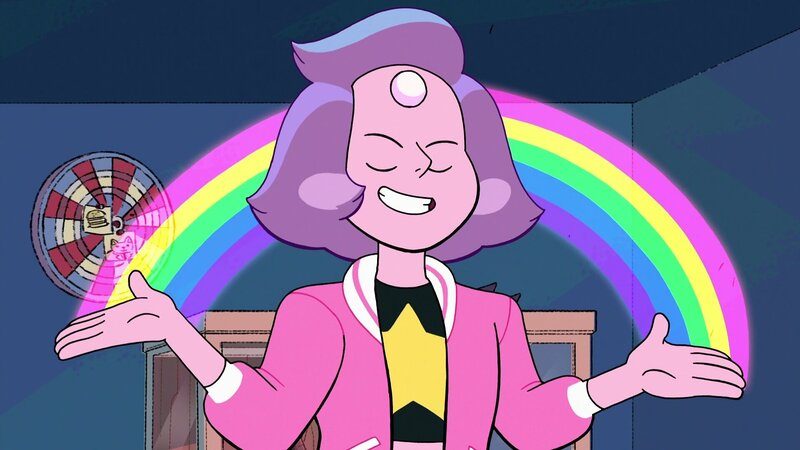 Pink Character with Rainbow