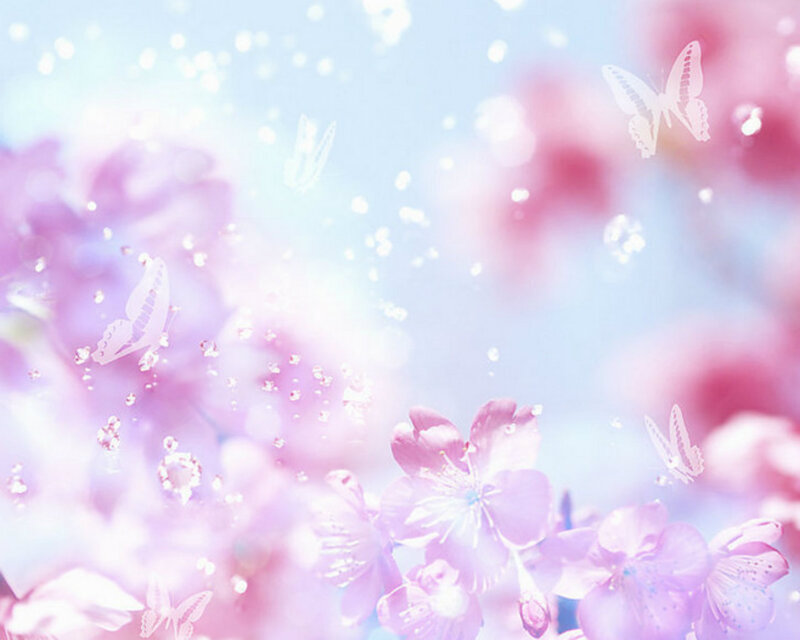Pink Cherry Blossoms — Dreamy, Spring, Digital Art, Butterflies