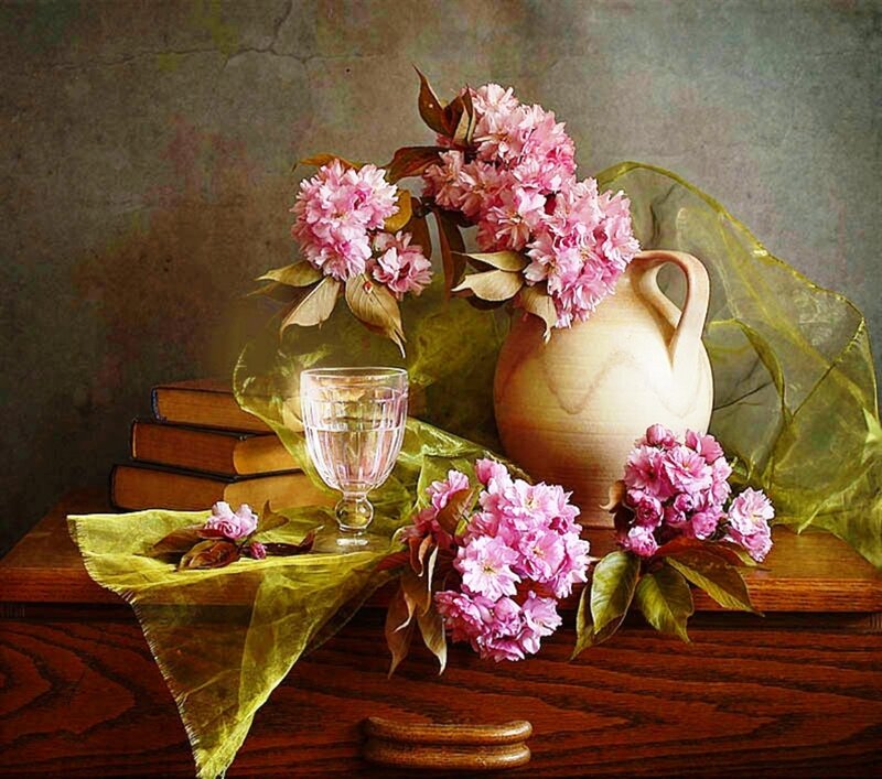 Pink Cherry Blossoms in Vase — Serene