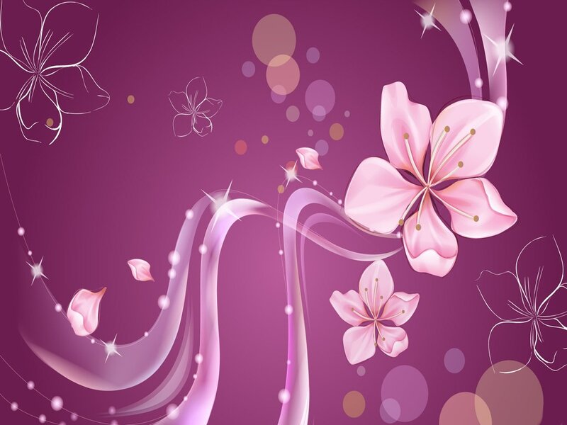 Pink Cherry Blossoms — Purple, Dreamy, Digital Art, Flowers, Petals