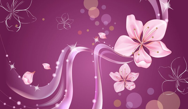 Pink Cherry Blossoms — Purple, Dreamy, Digital Art