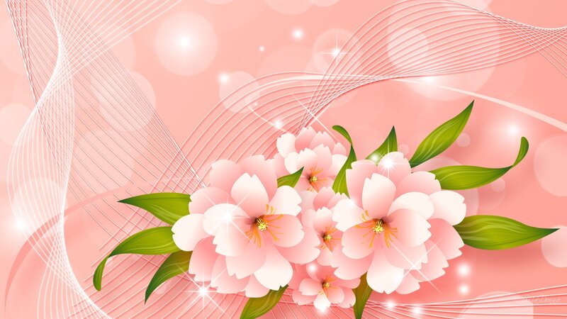Pink Cherry Blossoms — Serene, Spring, Digital Art