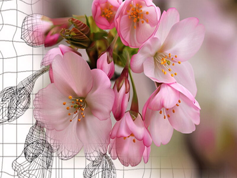 Pink Cherry Blossoms — Serene, Spring, Photograph, Sketch
