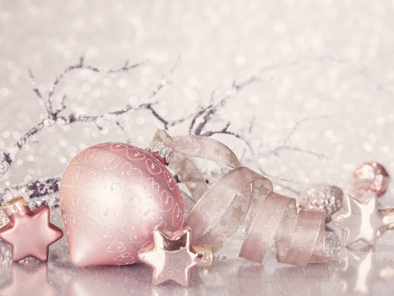Pink Christmas Ornaments — Festive, Winter, Photograph, Ribbons