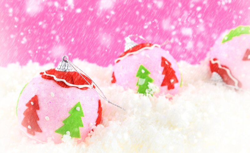 Pink Christmas Ornaments — Festive, Winter, Photograph