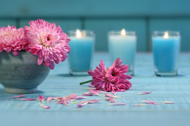Pink Chrysanthemums and Candles