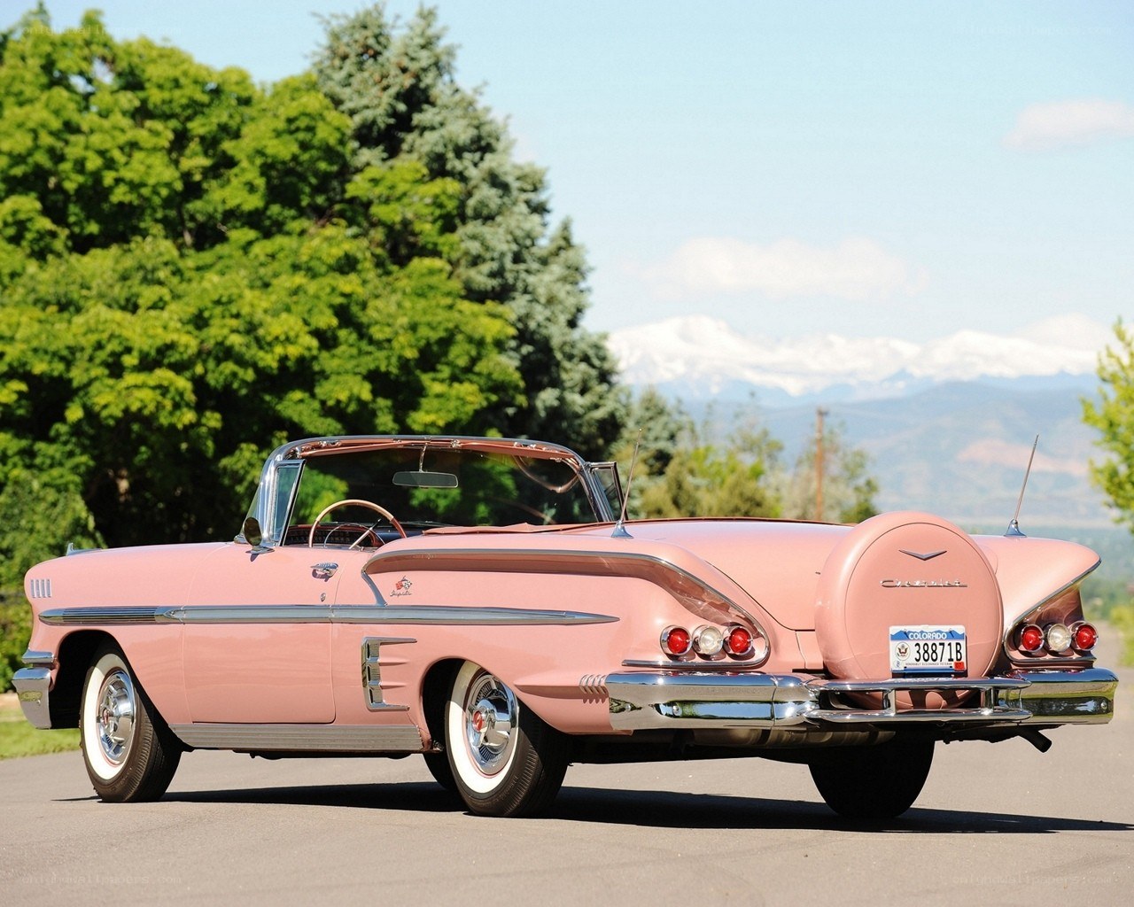 Pink classic convertible car