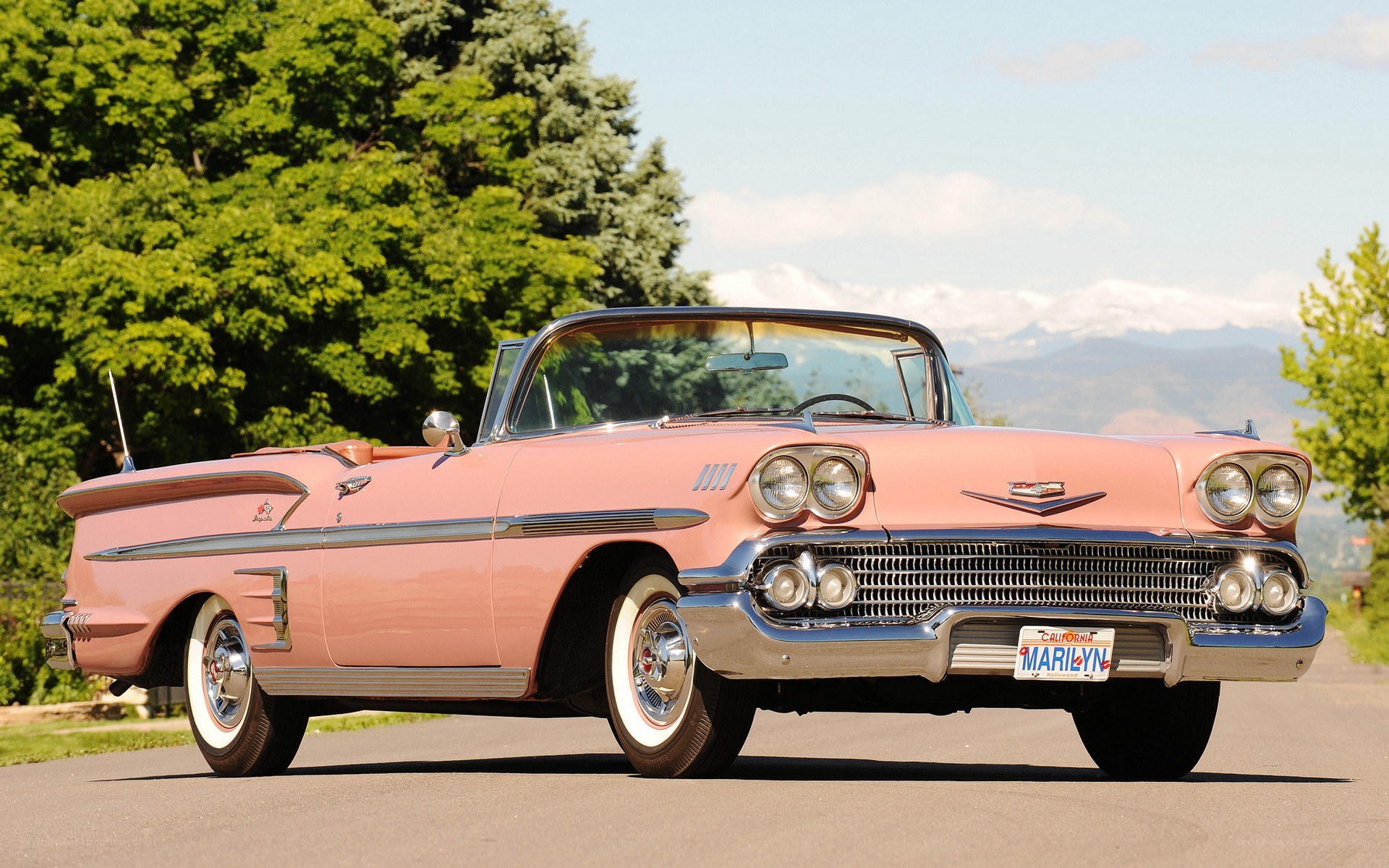 Pink classic convertible car