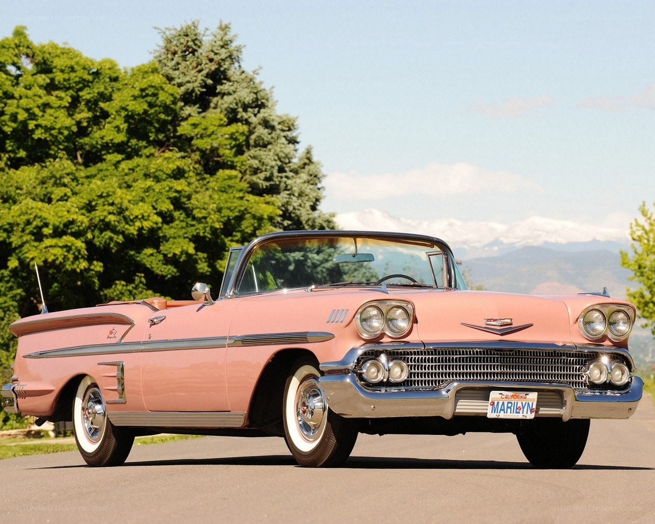 Pink classic convertible car