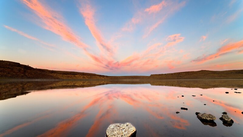 Pink Clouds over Lake — Blue