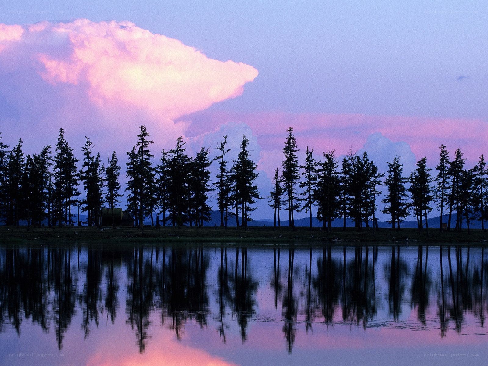 Pink Clouds Over Lake