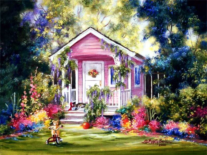 Pink Cottage in Garden — Serene
