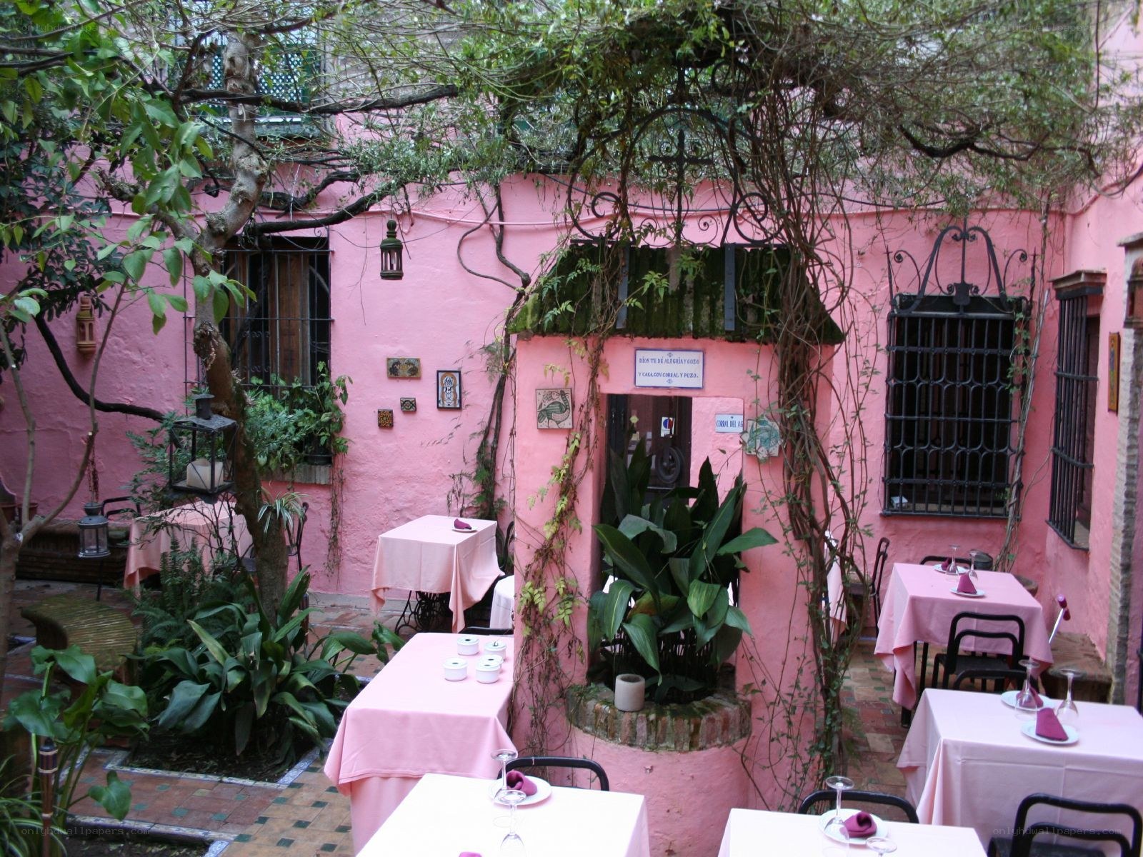 Pink courtyard restaurant
