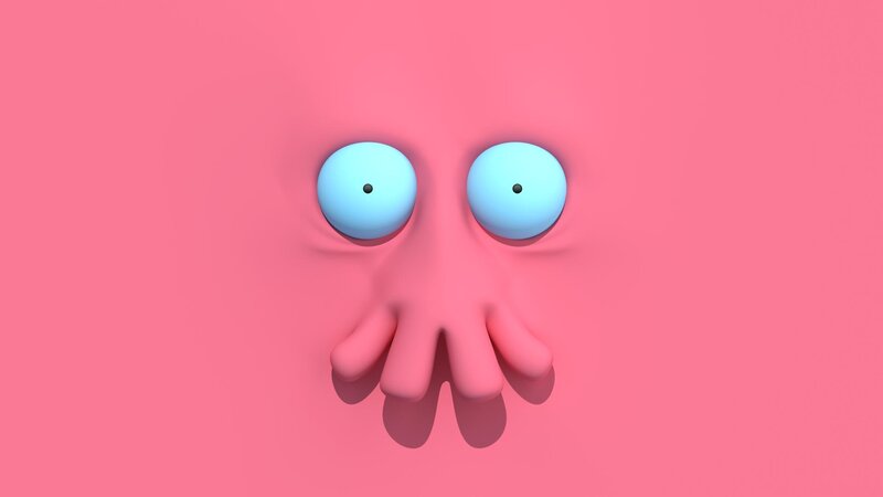 Pink Creature with Blue Eyes