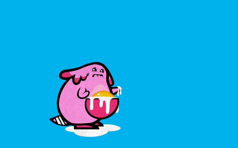pink creature with dessert