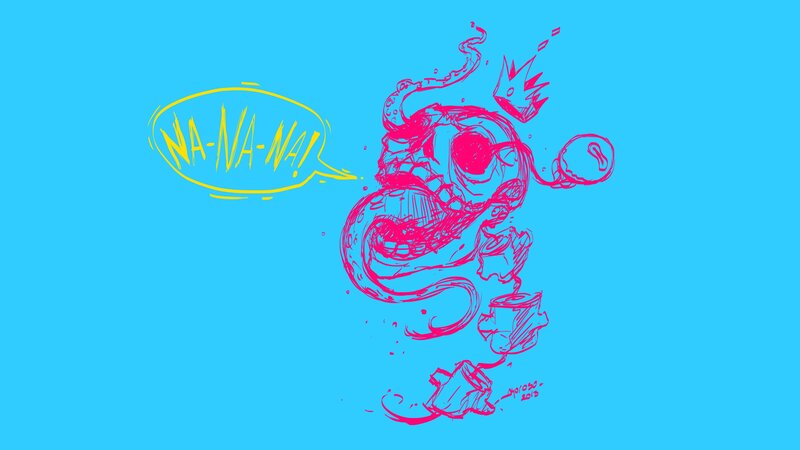 Pink creature with speech bubble