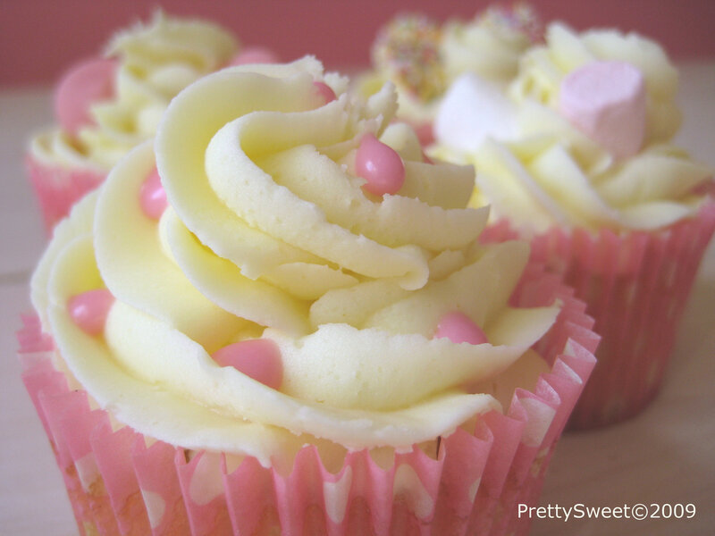 pink cupcakes with cream