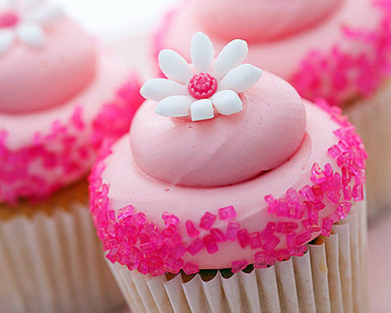 Pink Cupcakes with Flowers