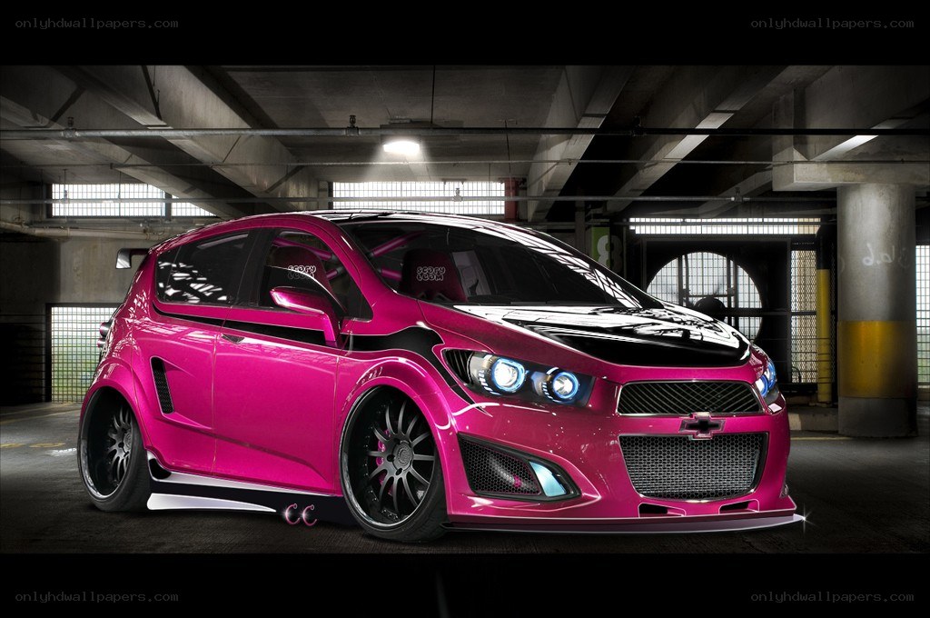 Pink customized Chevrolet car