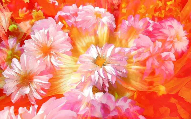 Pink Dahlia Flowers — Vibrant, Digital Art