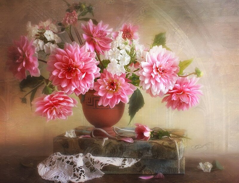 Pink Dahlias in Vase