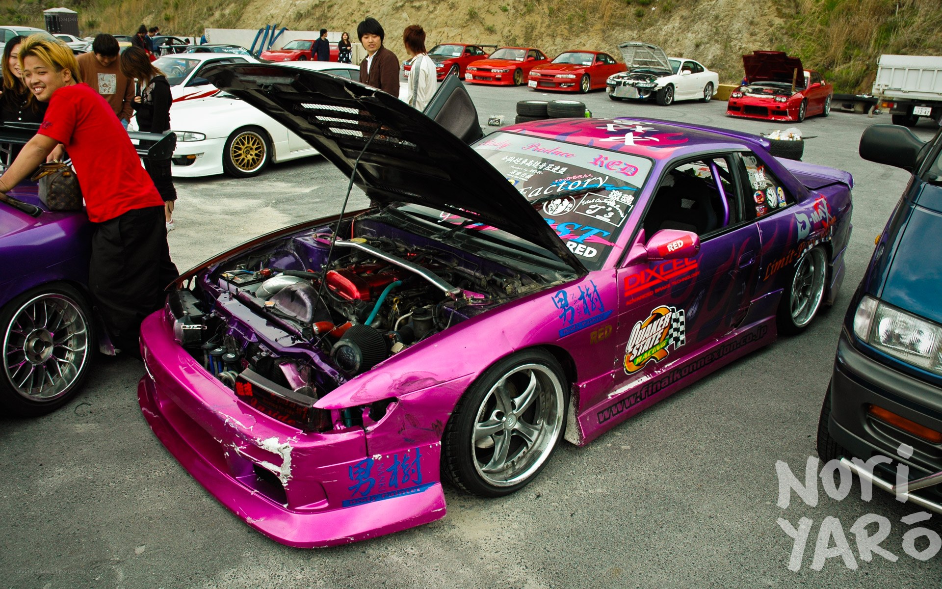 Pink drift car at a meet