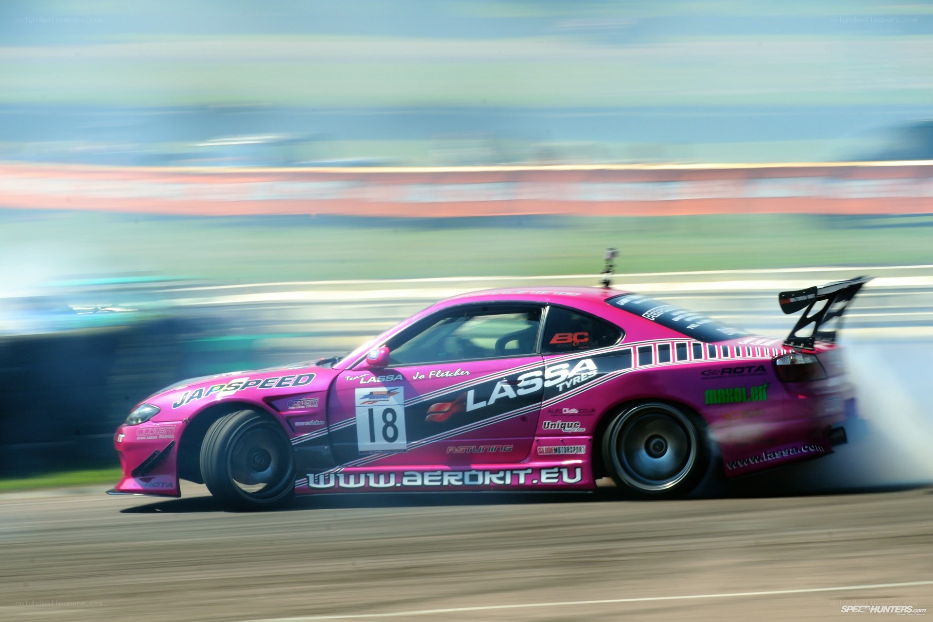 Pink drift car in action