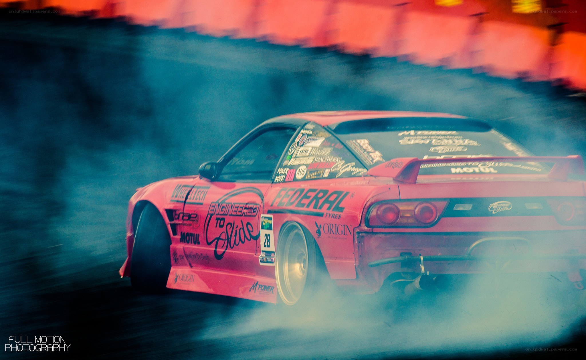 Pink drift car in action