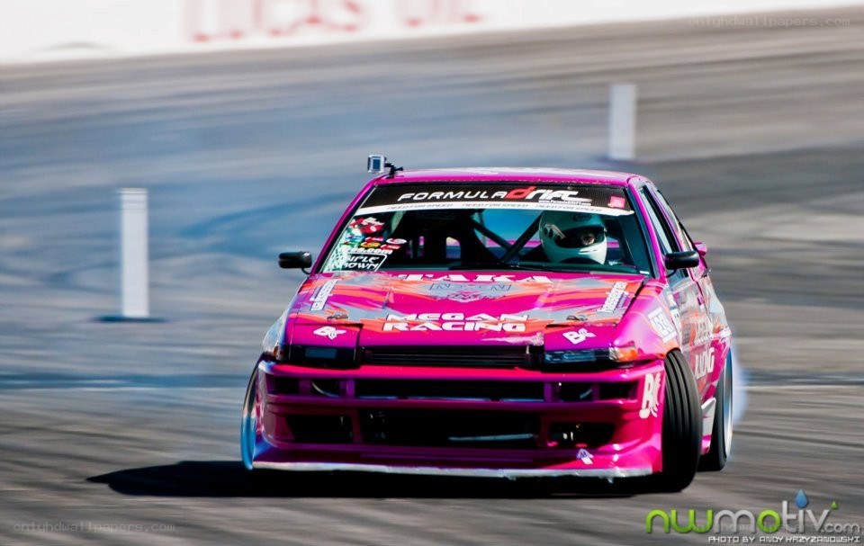Pink drift car on track