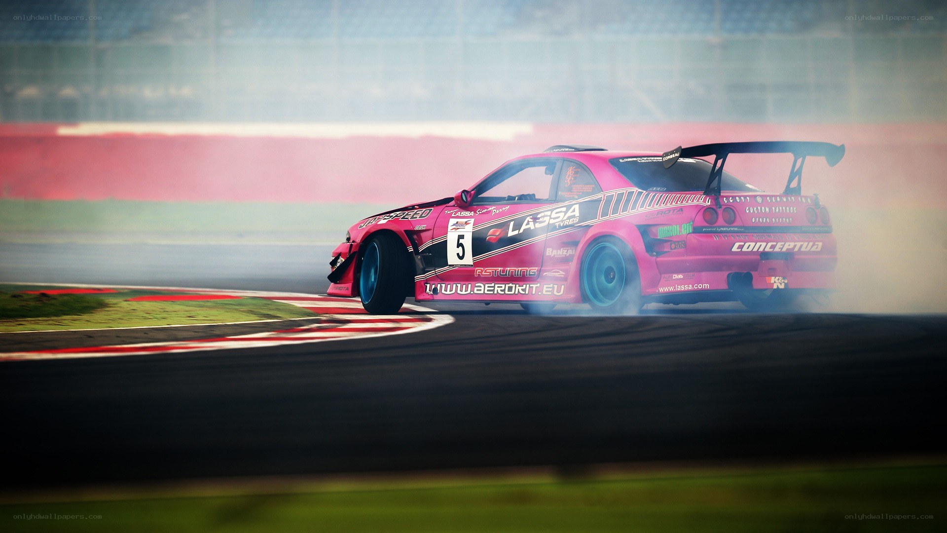 Pink drift car on track