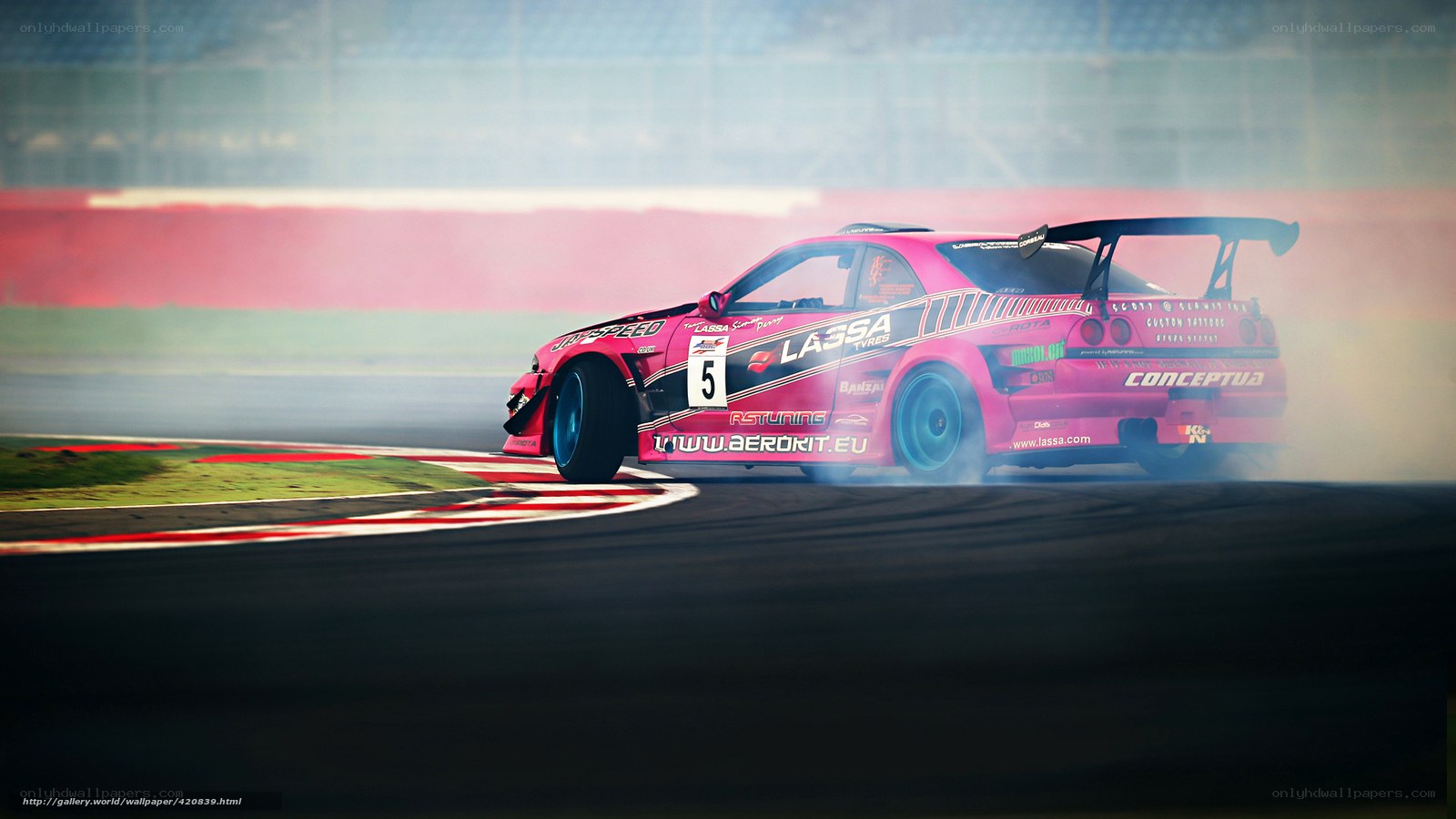 Pink drift car on track