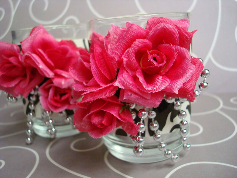 Pink Fabric Flowers in Glass