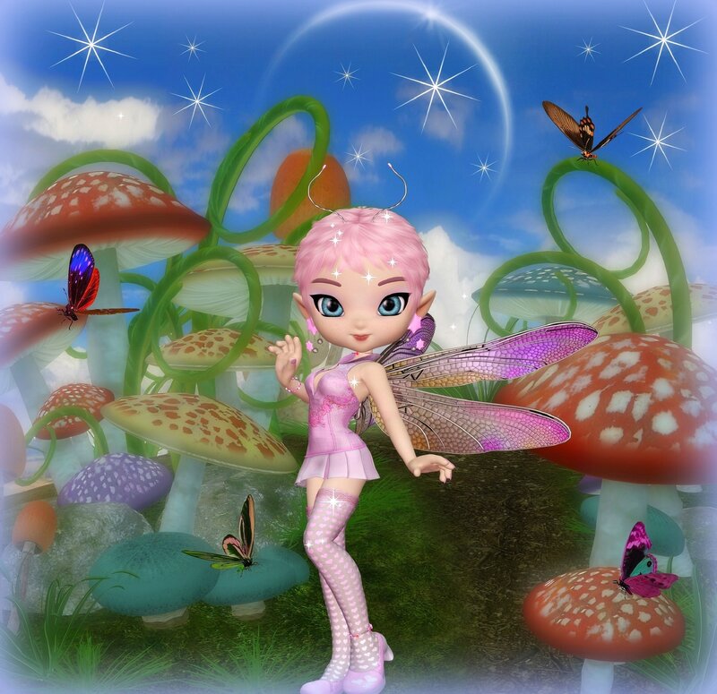 Pink Fairy in Mushroom Forest